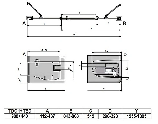Дверь в нишу 1300мм прозрачное стекло Roltechnik Tower Line TDO1+TBD/900*440 724-9000000-00-02+744-0380000-00-02