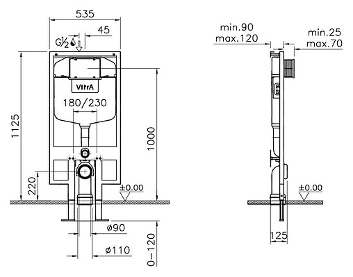 Комплект 5 в 1 VitrA Normus 9773B003-7202 с кнопкой Loop 740-0580 хром глянцевый