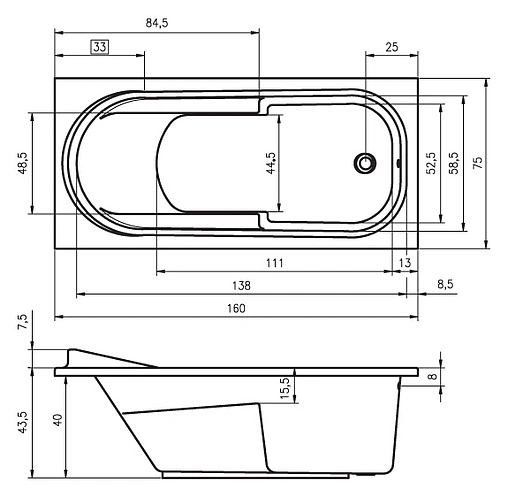 Ванна акриловая Riho COLUMBIA 160x75 B001001005