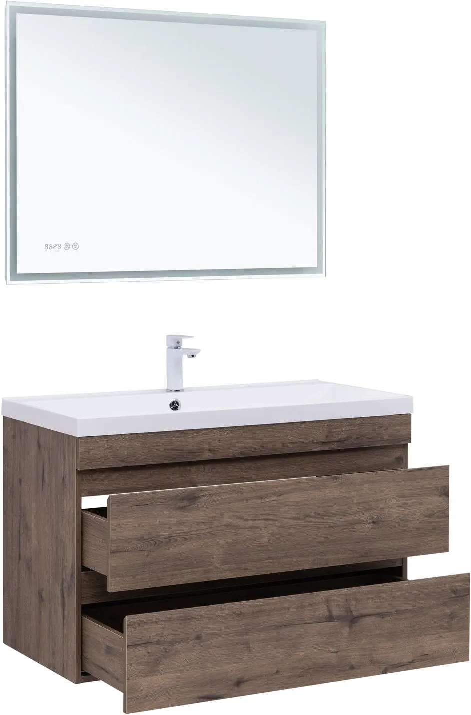 Тумба-умывальник подвесная Aquanet Нота New 100 дуб веллингтон/табак 00334194+00284116