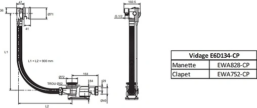 Слив-перелив для ванны с функцией налива Jacob Delafon Capsule хром E6D134-CP
