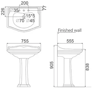 Раковина с пьедесталом Creo Ceramique Dijon 75 белый DI3000+DI3010 Раковина с пьедесталом Creo Ceramique Dijon 75 белый DI3000+DI3010, 2