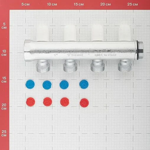 Коллектор регулирующий проходной 4 отвода 1&quot;в/н x ¾&quot;ек Tiemme MAXIMA 1860019