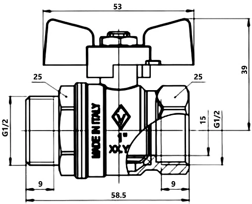 Кран шаровый ½"в x ½"н Bugatti New Jersey 09170004