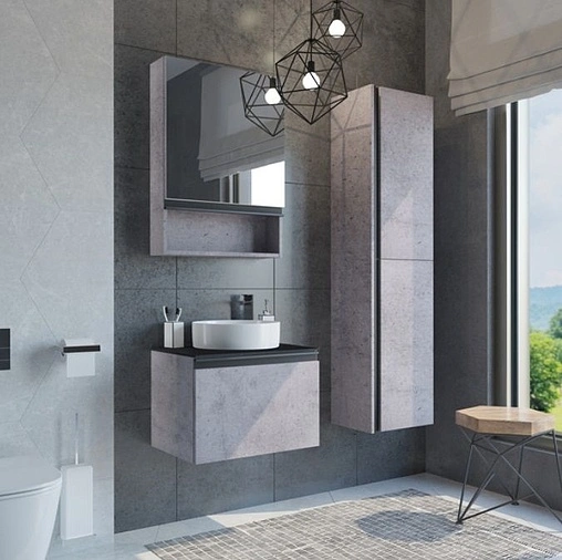 Тумба-умывальник подвесная Comforty Эдинбург 60 бетон светлый/чёрный 00-00002782CF