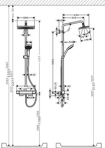 Душевая система с термостатом для душа Hansgrohe Croma E 280 1jet хром 27630000