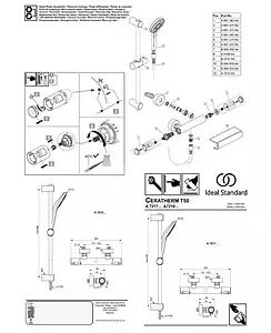 Душевая стойка с термостатом Ideal Standard Ceratherm T50 хром A7217AA Душевая стойка с термостатом Ideal Standard Ceratherm T50 хром A7217AA, 4