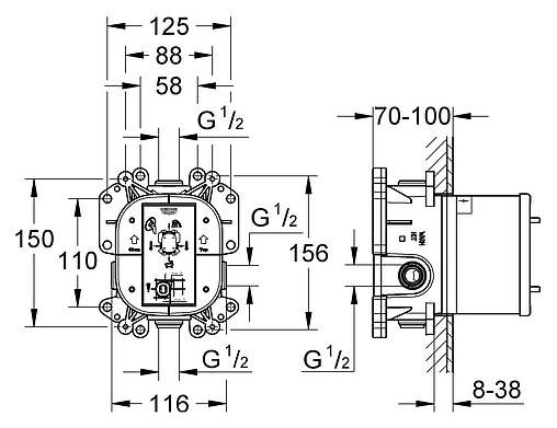 Скрытая часть смесителя для ванны и душа Grohe Rapido E 35501000 Скрытая часть смесителя для ванны и душа Grohe Rapido E 35501000