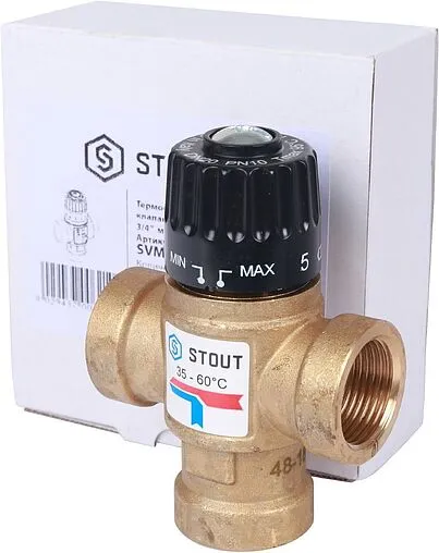 Трехходовой термостатический смесительный клапан ¾&quot; +35...+60°С Kvs 1.6 Stout SVM-0110-166020