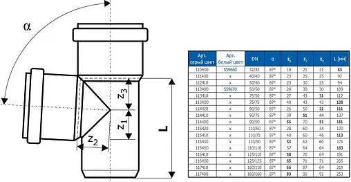 Тройник внутренний D=110x110мм Угол 87° Ostendorf HTEA 115400