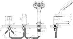 Смеситель на борт ванны на 3 отверстия Rossinka хром S35-39 Смеситель на борт ванны на 3 отверстия Rossinka хром S35-39, 2