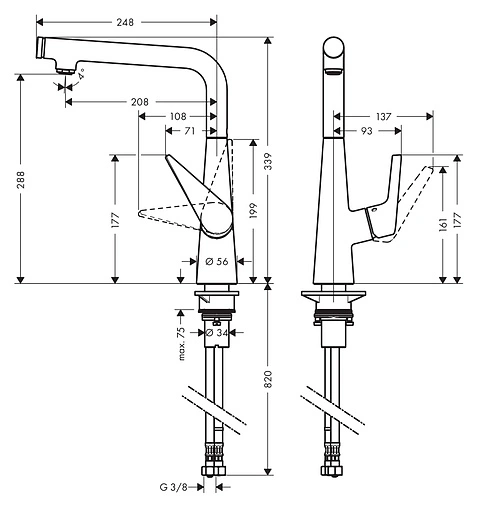 Смеситель для кухни Hansgrohe Talis Select M51 300 1jet под сталь 72820800