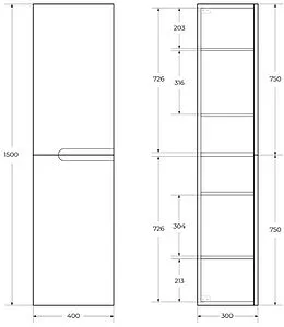 Шкаф-пенал подвесной Cezares DUET 40 Sapfiro DUET-1500-2A-SC-SPF-P, 2