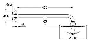 Лейка верхнего душа с настенным креплением Grohe Rainshower Cosmopolitan 210 хром 26171000, 2