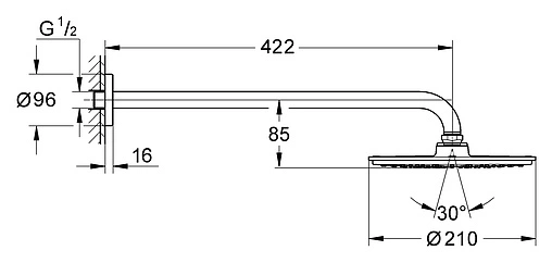 Лейка верхнего душа с настенным креплением Grohe Rainshower Cosmopolitan 210 хром 26171000