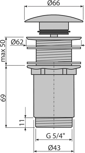 Выпуск автоматический для раковины без перелива AlcaPlast хром A395 Выпуск автоматический для раковины без перелива AlcaPlast хром A395