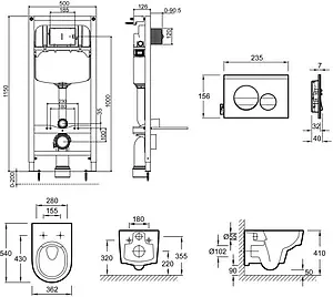 Комплект 5 в 1 Jacob Delafon Odeon Rive Gauche E21745RU-00 с кнопкой E20859-CP-MTC хром глянцевый, 2