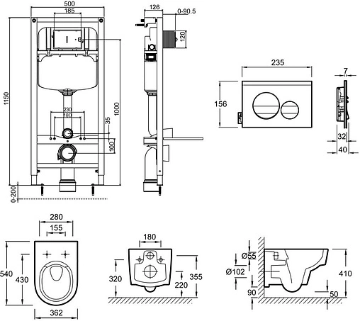 Комплект 5 в 1 Jacob Delafon Odeon Rive Gauche E21745RU-00 с кнопкой E20859-CP-MTC хром глянцевый