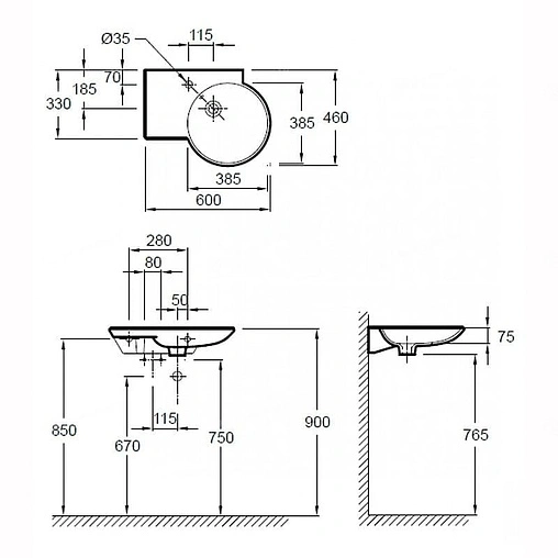 Раковина Jacob Delafon Spherik 60 L белый E4500-00