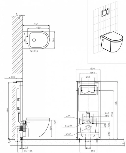Унитаз подвесной Bravat Gina белый C2190UW-ENG