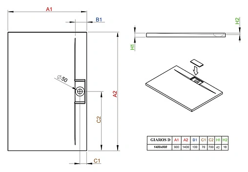 Поддон для душа Radaway Giaros D90x140 MKGD1490-03