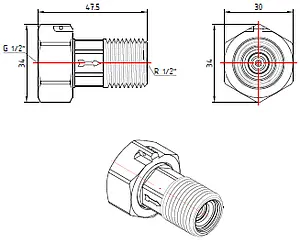 Полусгон для счетчика с обратным клапаном Ду15 Valtec VTr.612.N.0004 Полусгон для счетчика с обратным клапаном Ду15 Valtec VTr.612.N.0004, 4