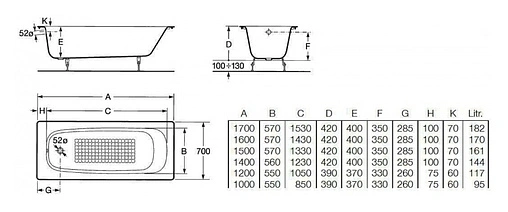 Ванна чугунная Roca Continental 170x70 21291100R