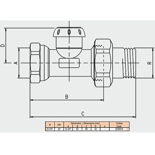 Вентиль запорный прямой ¾&quot; в/н Tiemme 3230014