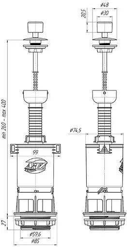 Механизм сливной для бачка штоковый Ани Пласт Эконом WC7040