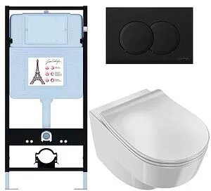 Комплект 6 в 1 Jacob Delafon Odeon Rive Gauche EDR103-BL с кнопкой E36496-BL черный матовый, 1