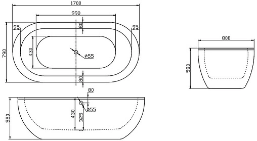 Ванна акриловая отдельностоящая BelBagno 170x79 BB13-1700