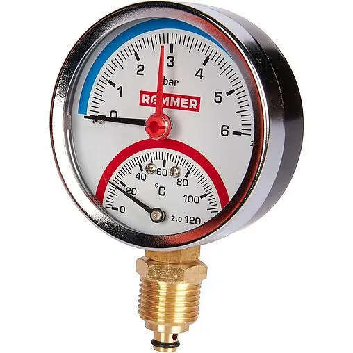 Термоманометр радиальный Rommer 80мм 6 бар 120°С ½&quot; RIM-0006-800615