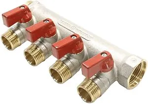 Коллектор запорный проходной 4 отвода красный ¾&quot;в/н x ½&quot;н General Fittings 6200R6N0504R4A, 3