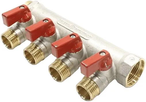 Коллектор запорный проходной 4 отвода красный ¾"в/н x ½"н General Fittings 6200R6N0504R4A