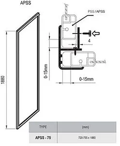 Боковая стенка 750мм прозрачное стекло Ravak Supernova APSS-75 94030102Z1, 2