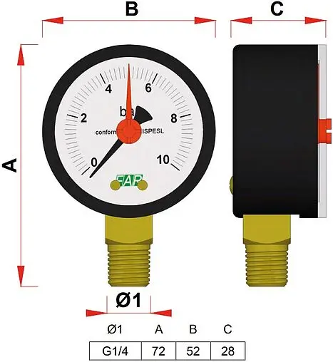 Манометр радиальный Far 50мм 25 бар ¼&quot; FA 2501 R25