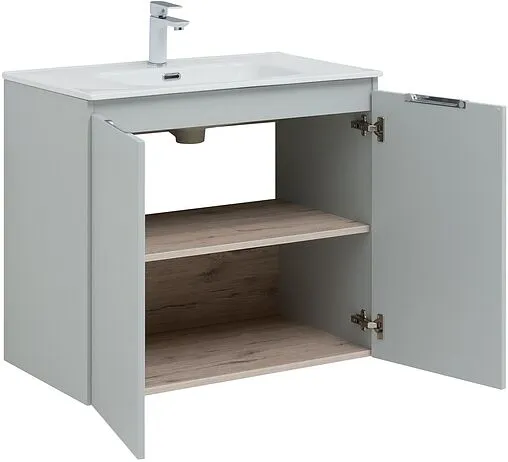 Тумба-умывальник подвесная Aquanet Алвита New 80 серый 00277528+00254364