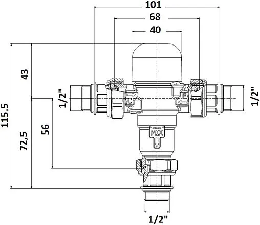 Трехходовой термостатический смесительный клапан ½&quot; Kvs 1.9 Valtec Thermomix VT.MT10NR