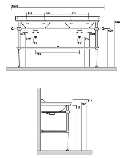 Консоль Kerasan Waldorf 158 бронза 9195K3br