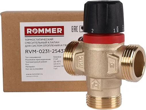 Трехходовой термостатический смесительный клапан 1&quot; +20...+43°С Kvs 2.5 Rommer RVM-0231-254325