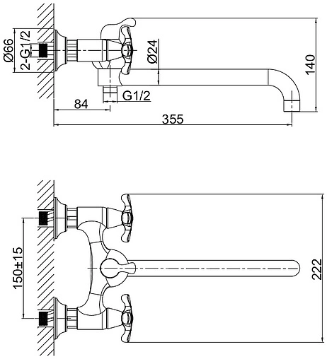 Смеситель для ванны с длинным изливом D&amp;K Hessen Lorsch хром DA1413301
