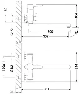 Смеситель для ванны с длинным изливом Lemark Evitta хром LM0551C Смеситель для ванны с длинным изливом Lemark Evitta хром LM0551C, 2