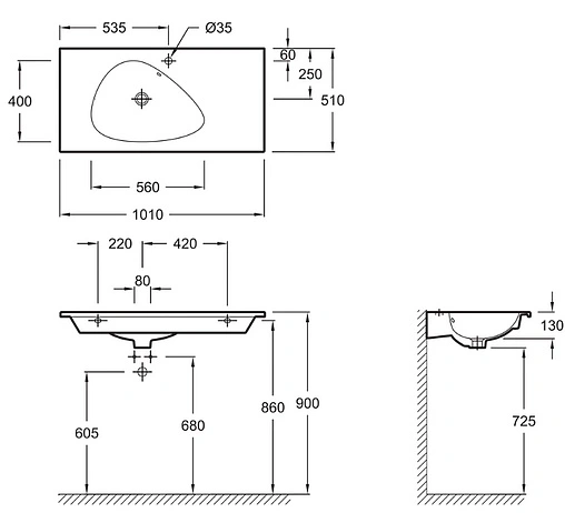 Раковина Jacob Delafon Nouvelle Vague 101 серый гранит EXAQ112-Z-MG2