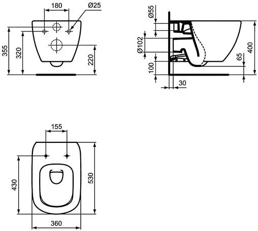Комплект 5 в 1 Ideal Standard Tesi AquaBlade T3868V1/121AC с кнопкой белый матовый