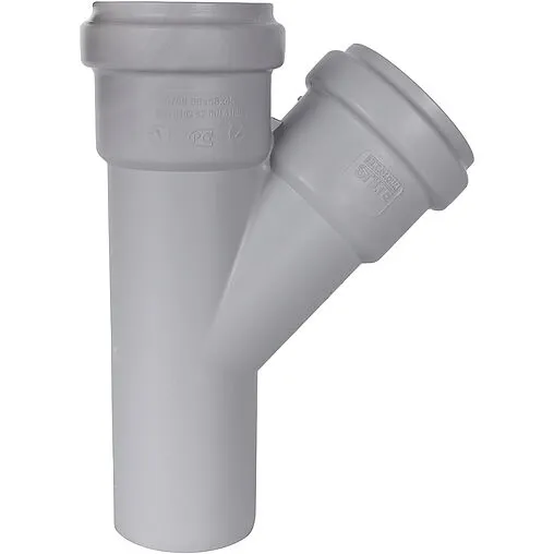 Тройник внутренний бесшумный D=58x58мм Угол 45° Stout SKB-0015-585845