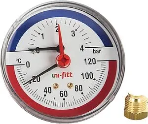 Термоманометр аксиальный Uni-fitt 80мм 4 бар 120°С ½&quot; 310D1442, 1
