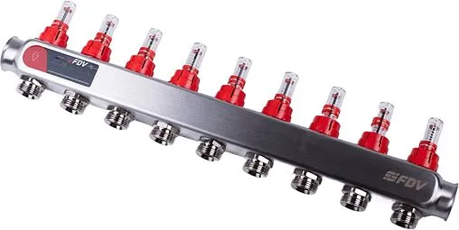 Группа коллекторная с расходомерами 9 отводов 1&quot;в/в x ¾&quot;ек FDV S1101A-1/9