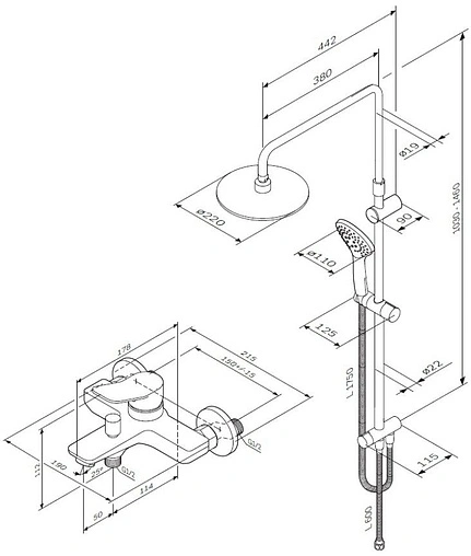 Душевая система со смесителем для ванны Am.Pm X-Joy хром F40885A34 Душевая система со смесителем для ванны Am.Pm X-Joy хром F40885A34