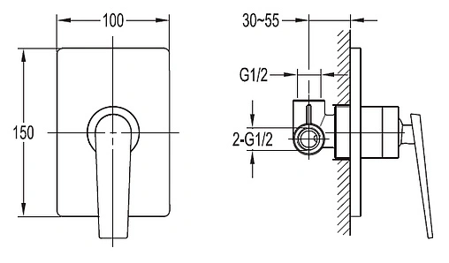 Смеситель для душа скрытого монтажа Cezares Baden хром BADEN-F-DIM-01