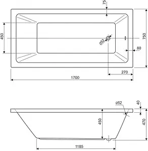 Ванна акриловая Cezares Plane Solo 170x75, 2
